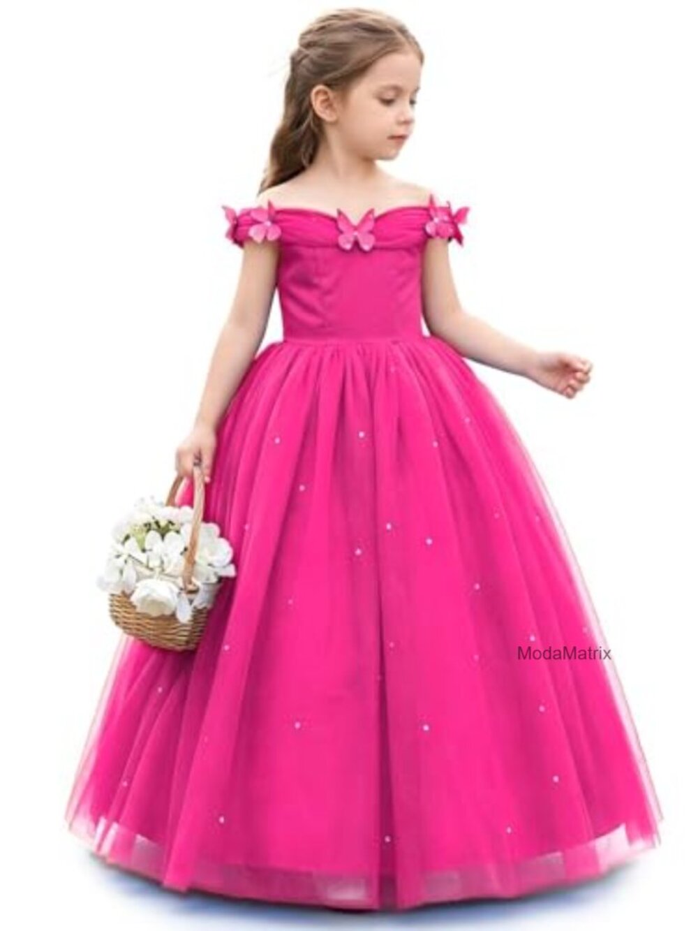 Girls Princess Pageant Ball Gown Flower Girl Dress Floor Length Off Shoulder